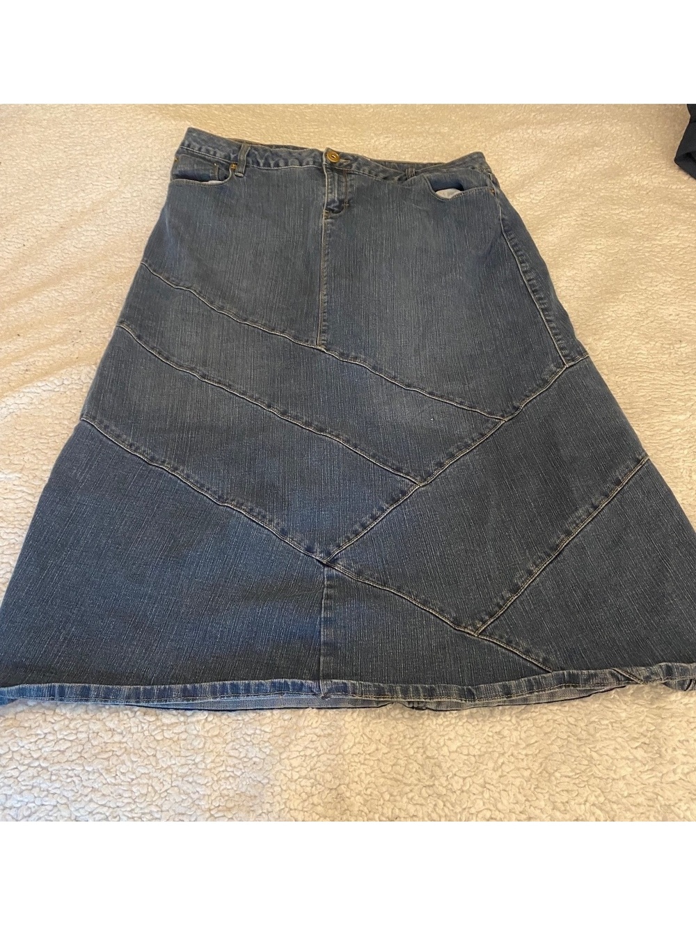 Cato Woman Plus Size Long Denim Maxi Skirt Blue Chevron Panel A-Line Y2K